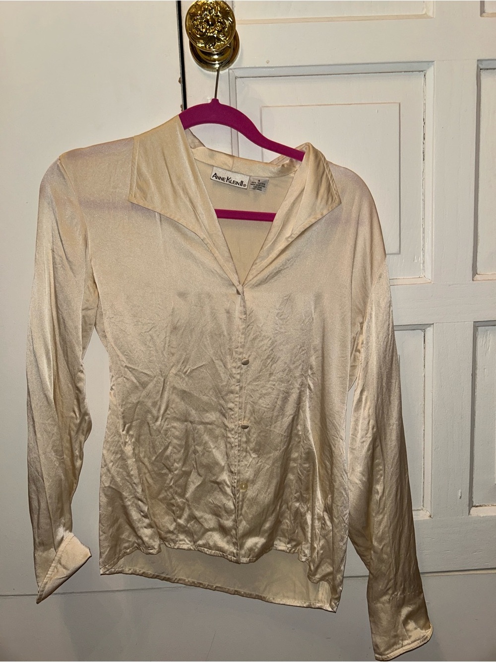 Anne Klein Cream 100% Silk Button-Down Blouse